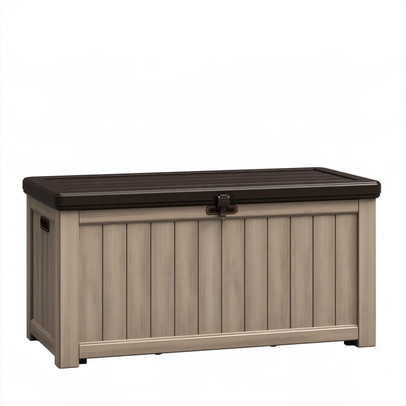 Cassapanca da esterno 120 x 55 x 60 cm in resina beige e marrone con coperchio