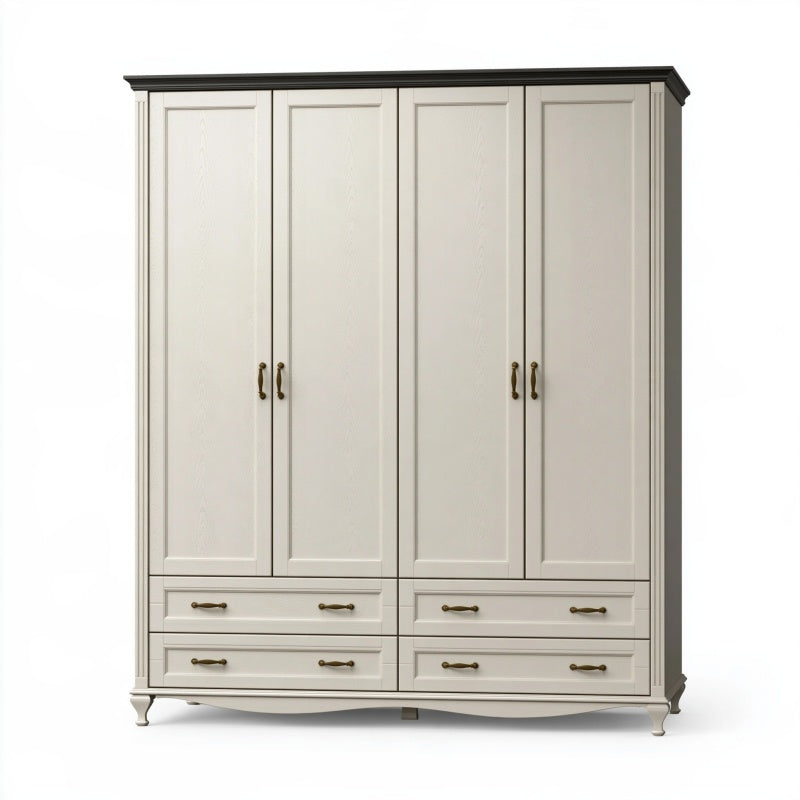 Armadio 180 x 60 x 220 cm in legno bianco avorio con ante e cassetti stile classico