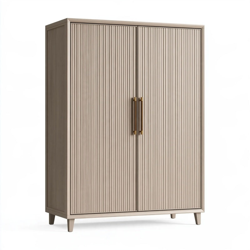 Armadio guardaroba 100 x 55 x 200 cm in legno beige con ante scanalate stile moderno