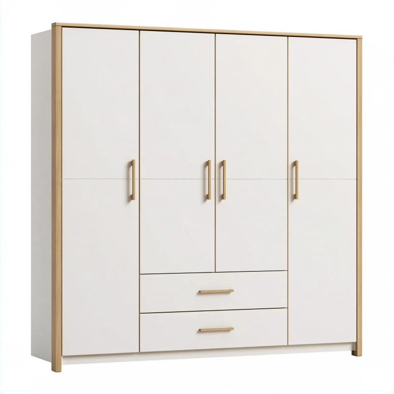 Armadio guardaroba 180 x 52 x 200 cm bianco e rovere in pannelli di legno stile moderno