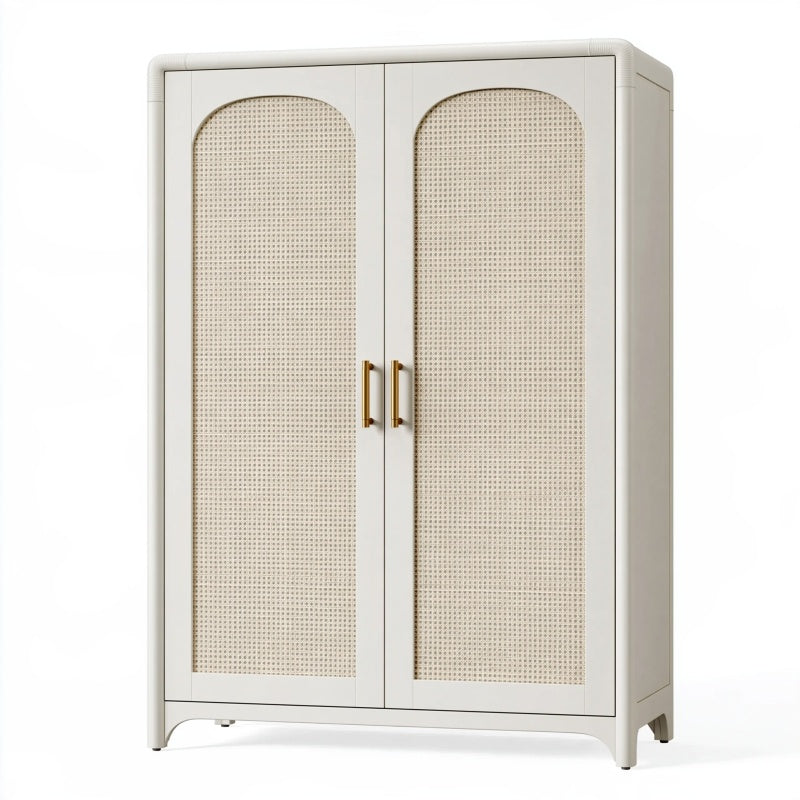Armadio 100 cm 50 cm 180 cm in legno bianco con ante in rattan stile naturale