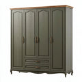 Armadio 200 x 60 x 220 cm in legno verde oliva stile classico con 4 ante e 2 cassetti
