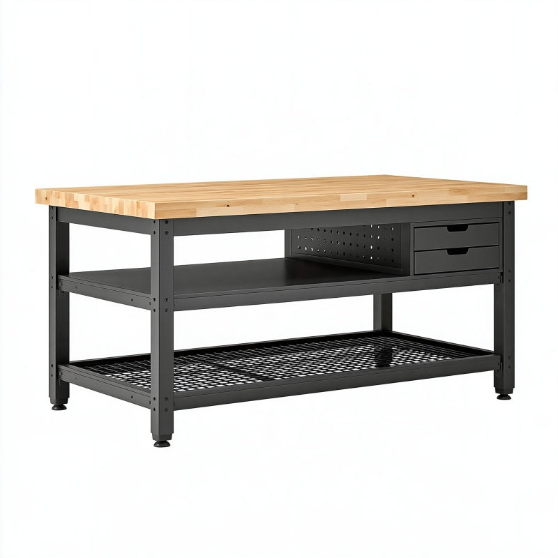 Banco da lavoro 120 x 60 x 90 cm in legno e acciaio nero con cassetti stile industriale