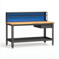 Banco da lavoro 120 x 60 x 150 cm in acciaio nero con piano in legno e pannello portautensili