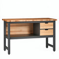 Banco da lavoro 152 cm in legno e acciaio nero con cassetti e pannello portautensili