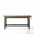 Banco da lavoro 120x60x90 cm in bambù e acciaio nero - piano con manovella laterale
