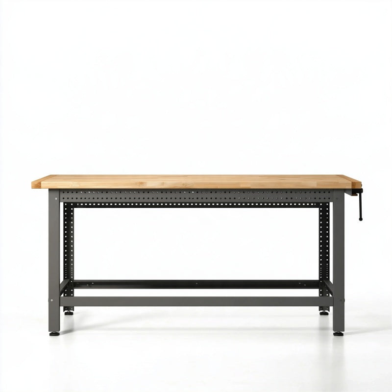 Banco da lavoro 120x60x90 cm in bambù e acciaio nero - piano con manovella laterale