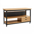 Banco da lavoro 160 x 60 x 90 cm in legno e metallo marrone nero con ruote e cassetti
