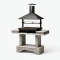 Barbecue da giardino 160 x 80 x 220 cm in metallo e pietra grigio nero con cappa