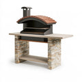 Barbecue da giardino 160 x 70 x 200 cm in acciaio e pietra nero terracotta con camino e griglia
