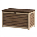 Cassapanca da esterno 120 x 55 x 65 cm in plastica marrone effetto legno con coperchio