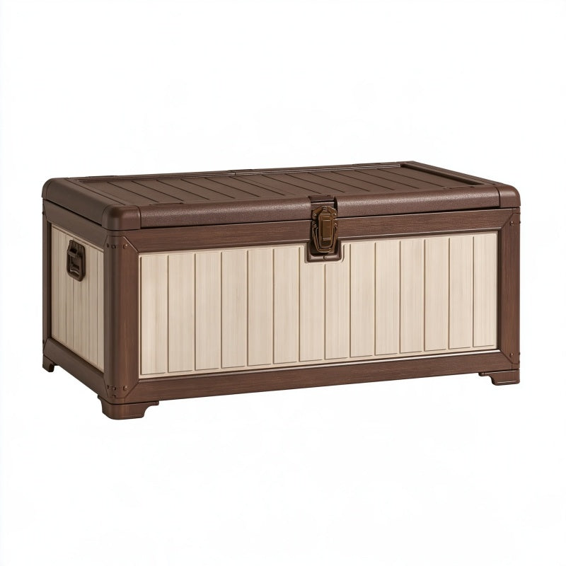 Baule contenitore da esterno 120 x 55 x 60 cm in plastica marrone/beige con coperchio