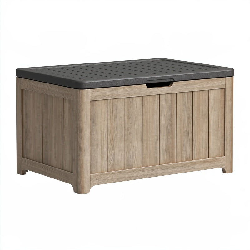 Cassapanca da esterno 120 x 60 x 65 cm in resina effetto legno marrone e nero - contenitore con coperchio