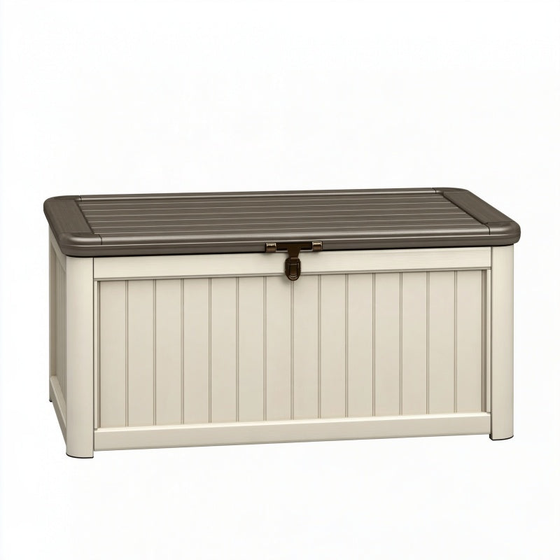 Cassapanca da esterno 120 x 55 x 60 cm in plastica avorio e marrone con coperchio