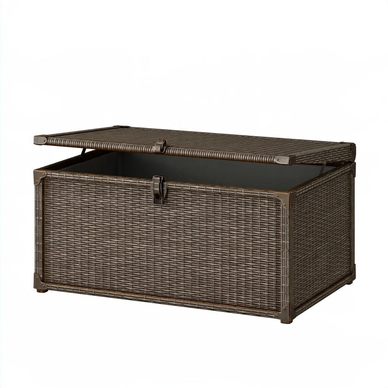 Baule contenitore 120 x 50 x 60 cm in rattan sintetico marrone con coperchio