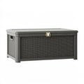 Baule contenitore da giardino 120 x 56 x 63 cm in resina grigio antracite effetto rattan con coperchio e chiusura