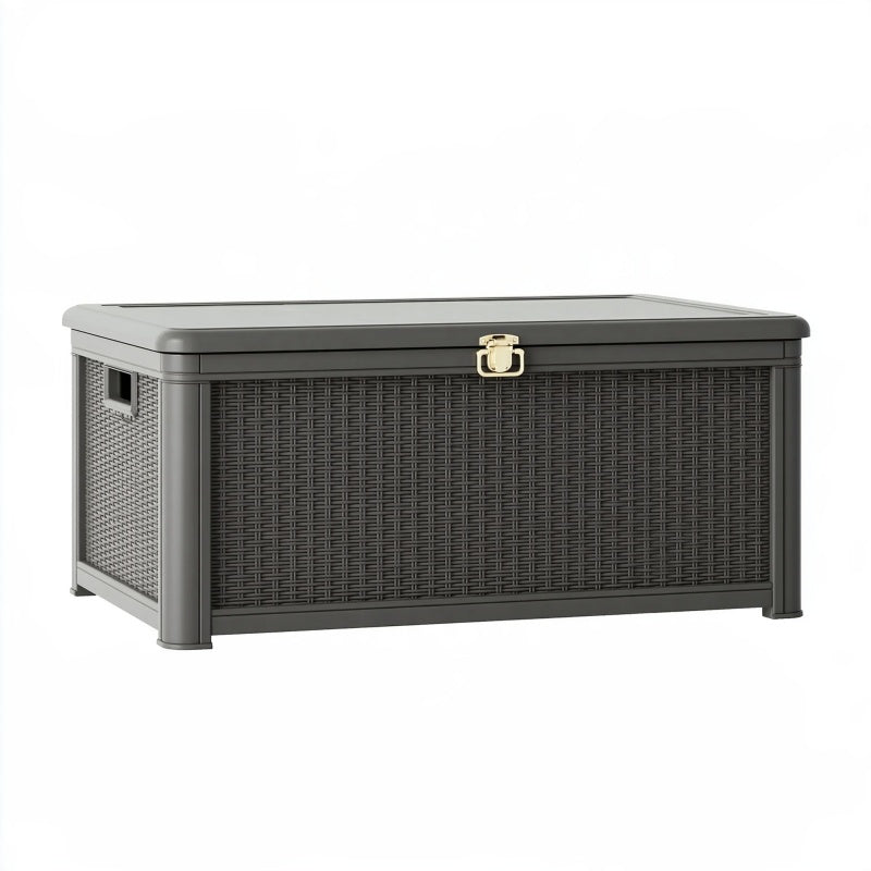 Baule contenitore da giardino 120 x 56 x 63 cm in resina grigio antracite effetto rattan con coperchio e chiusura