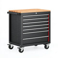 Carrello portautensili 80 x 46 x 96 cm in acciaio nero con piano in legno e 7 cassetti