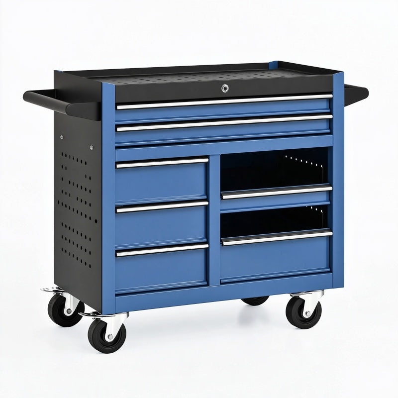 Carrello portautensili 80 x 45 x 95 cm in acciaio blu e nero con cassetti e ruote