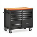 Carrello portautensili 112 x 56 x 95 cm in acciaio nero con piano in legno e ruote