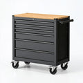 Carrello portautensili 100 x 50 x 95 cm in acciaio nero con piano in legno e 7 cassetti