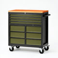 Cassettiera portautensili 90 cm x 46 cm x 100 cm in acciaio nero e verde con piano in legno su ruote