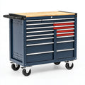 Carrello portautensili 110 x 50 x 95 cm in acciaio blu con piano in legno e cassetti