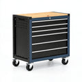 Cassettiera portautensili 80 x 46 x 95 cm in acciaio nero e blu con piano in legno e ruote