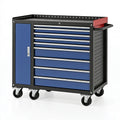 Carrello portautensili 100 x 50 x 95 cm in acciaio blu nero e rosso con 9 cassetti e ruote