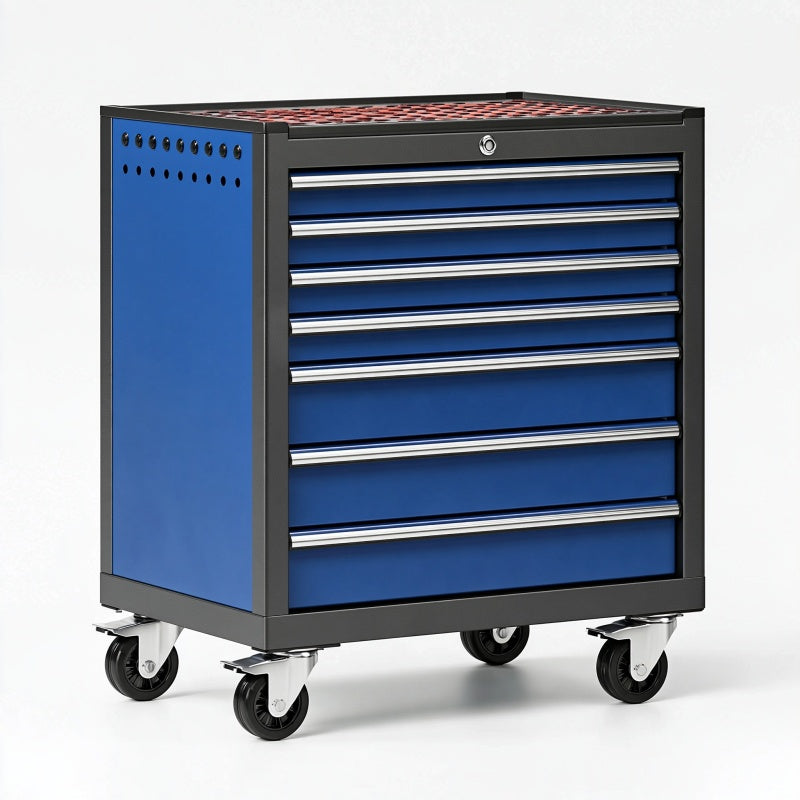 Carrello portautensili 80 x 50 x 95 cm in acciaio blu e nero con 8 cassetti e ruote