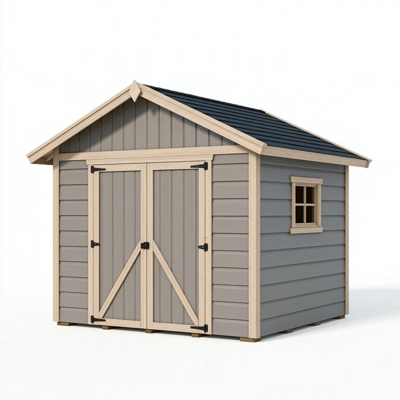 Casetta da giardino 250 x 200 x 220 cm in legno grigio con doppia porta e finestra