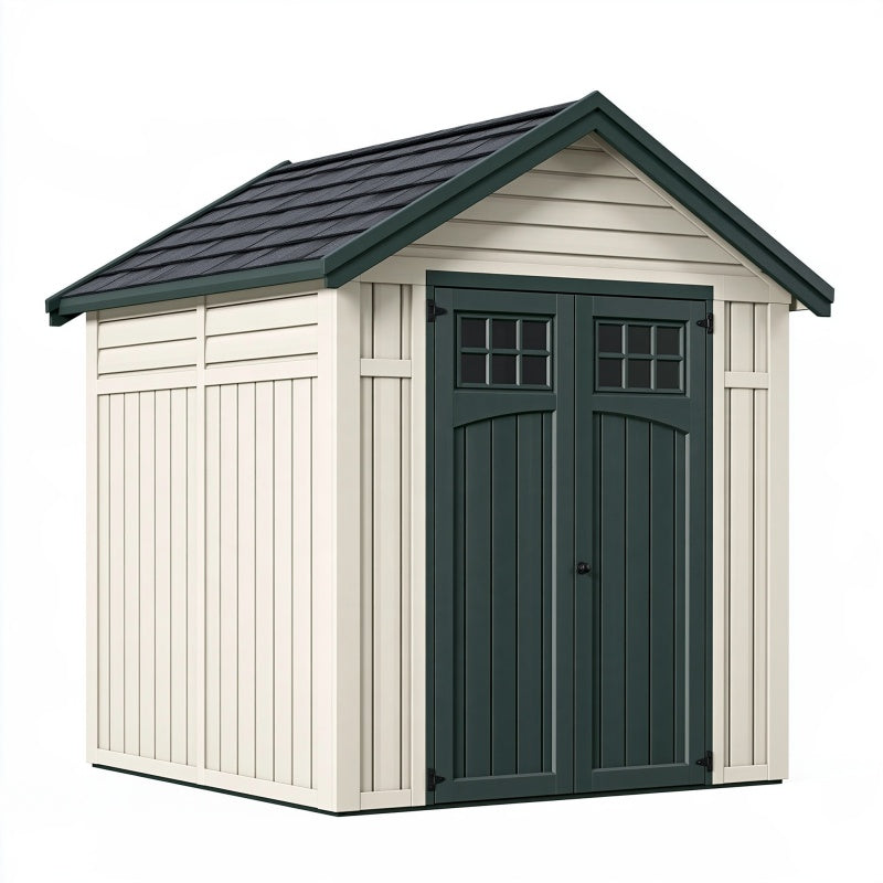 Casetta da giardino 190 x 120 x 200 cm in resina beige e verde con doppia porta